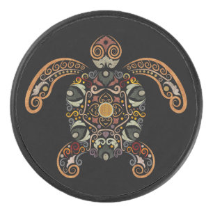 Colourful vintage turtle design hockey puck