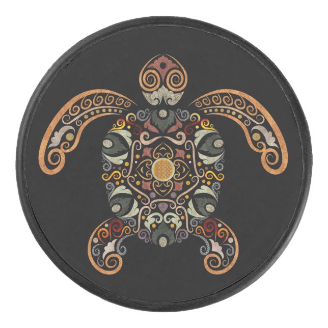 Colourful vintage turtle design hockey puck (Front)