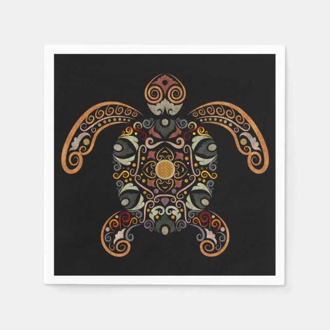Colourful vintage turtle design napkin (Front)