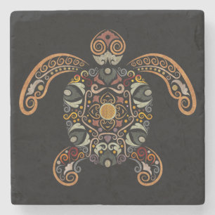 Colourful vintage turtle design stone coaster