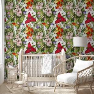 Colourful Vintage Watercolor Floral Pattern Wallpaper