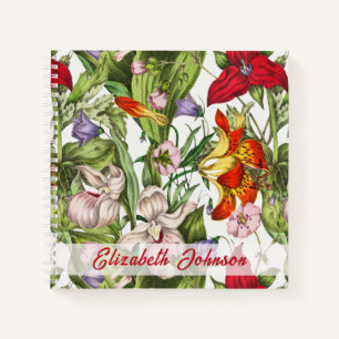 Colourful Vintage Watercolor Flowers Monogram Notebook