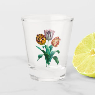 Colourful Vintage Watercolor Tulip Flowers Bouquet Shot Glass