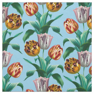 Colourful Vintage Watercolor Tulip Flowers Pattern Fabric
