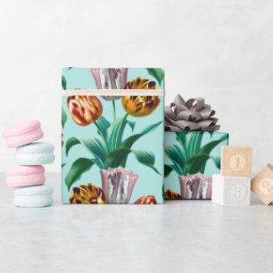 Colourful Vintage Watercolor Tulip Flowers Pattern Wrapping Paper