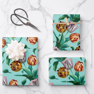 Colourful Vintage Watercolor Tulip Flowers Pattern Wrapping Paper Sheet