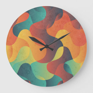 Colourful vintage wave abstract pattern large clock
