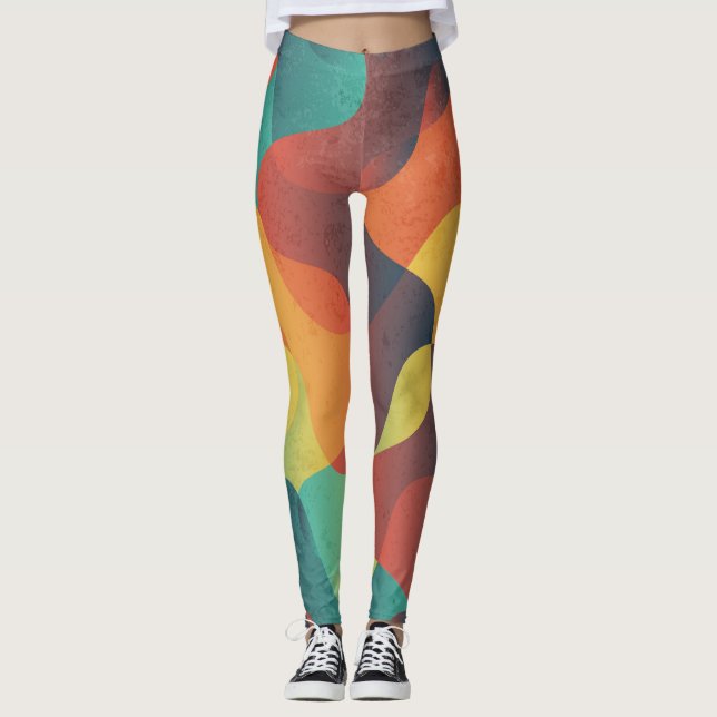 Colourful vintage wave abstract pattern leggings (Front)