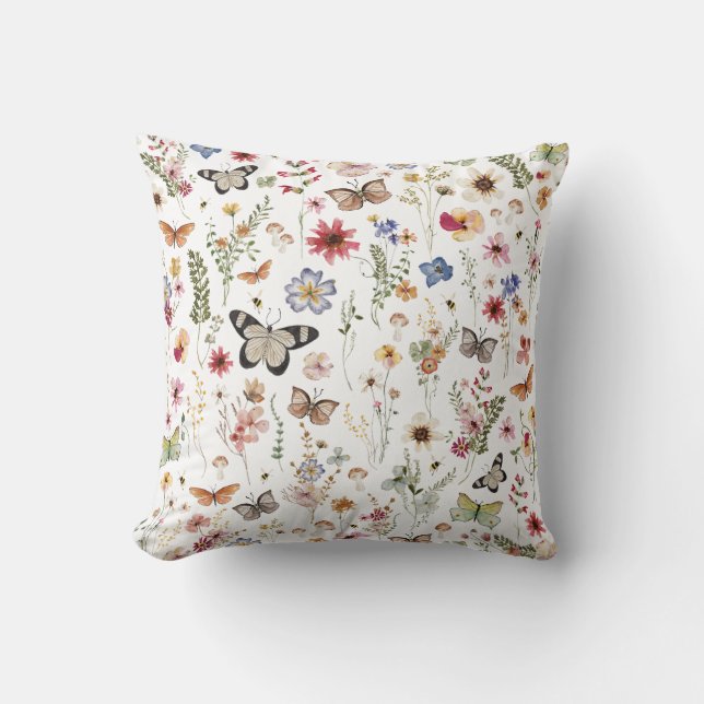 Colourful Vintage Wildflowers Butterflies Botanica Cushion (Front)