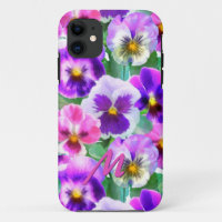 Colourful Violets Pansy Flower Monogram