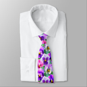 Colourful Violets Pansy Flower Pattern Tie