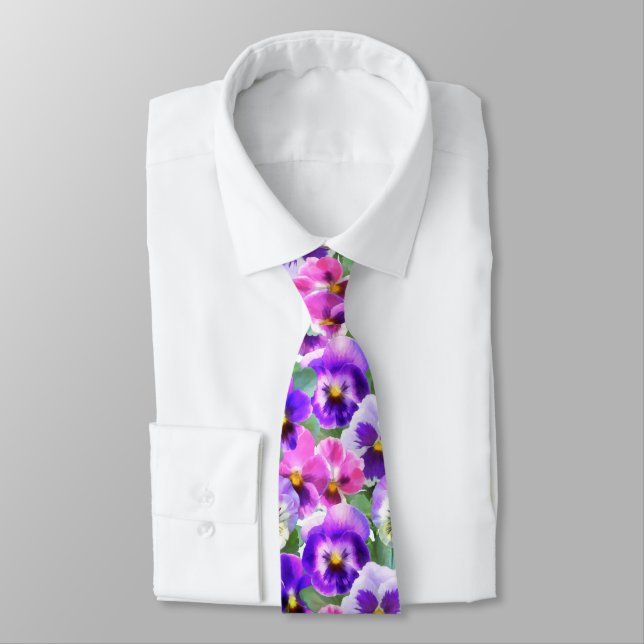 Colourful Violets Pansy Flower Pattern   Tie (Tied)