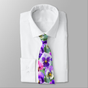 Colourful Violets Pansy Flower Pattern   Tie