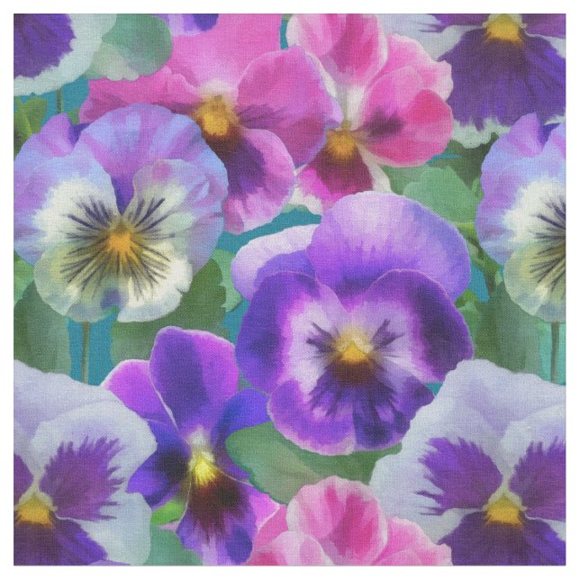 Colourful Violets Pansy Flowers Pattern Fabric (Close Up)