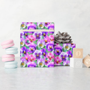Colourful Violets Pansy Flowers Pattern Wrapping Paper