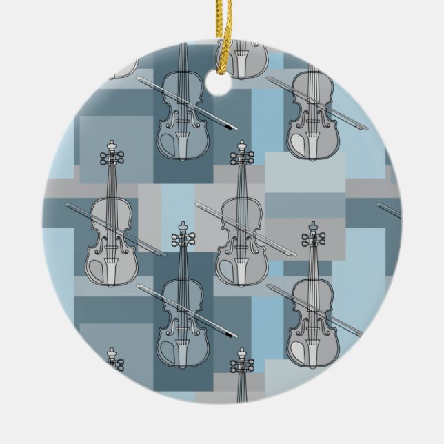 Colourful Violin Blocks Ceramic Tree Decoration (Front)