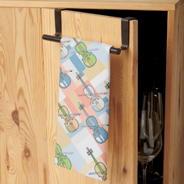 Colourful Violin Blocks Tea Towel (Thirds Fold)