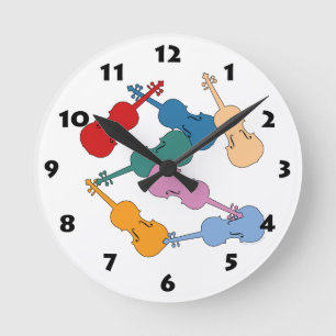 Colourful Violins Round Clock