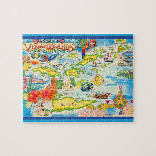 Colourful Virgin Islands Map 8x10 Jigsaw Puzzle (Horizontal)