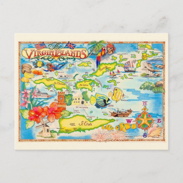 Colourful Virgin Islands Map Postcard (Front)