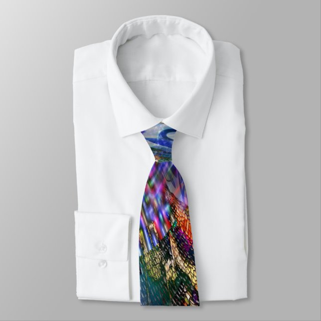 Colourful virtual image fluctuation over battleshi tie (Tied)