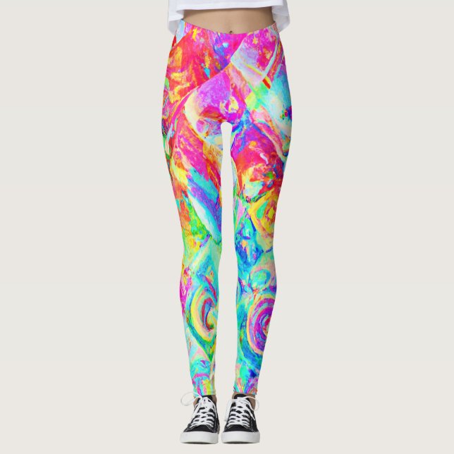 Colourful Vivid Abstraction Pattern Leggings (Front)
