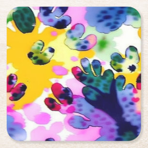 Colourful vivid design  square paper coaster