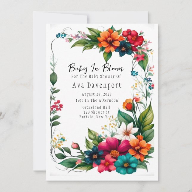 Colourful Vivid Florals Baby In Bloom Shower Invitation (Front)