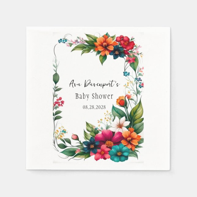 Colourful Vivid Florals Baby In Bloom Shower Napkin (Front)