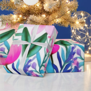 Colourful vivid flowers and birds Wrapping Paper
