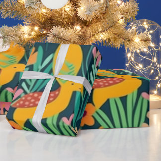 Colourful vivid flowers and birds  Wrapping Paper