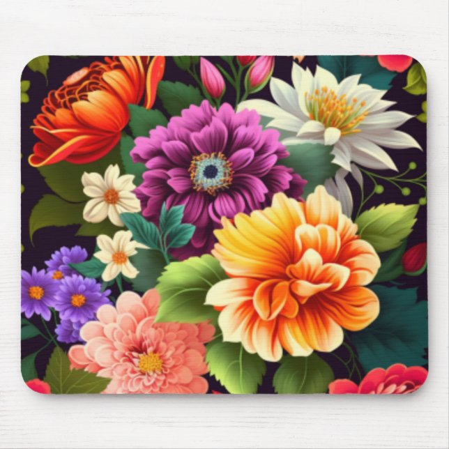 Colourful vivid flowers mouse pad (Front)