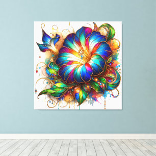 Colourful Vivid Morning Glory Stained Glass Style  Canvas Print