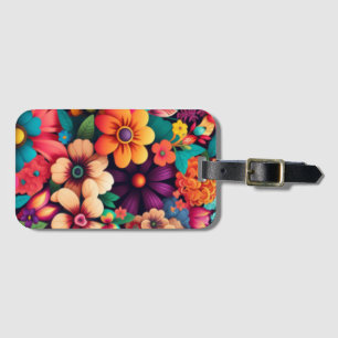 Colourful vivid  vintage flowers luggage tag