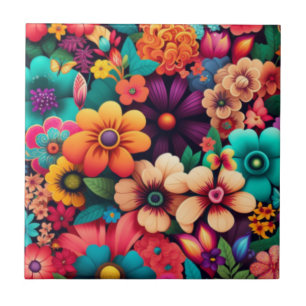 Colourful vivid  vintage flowers tile