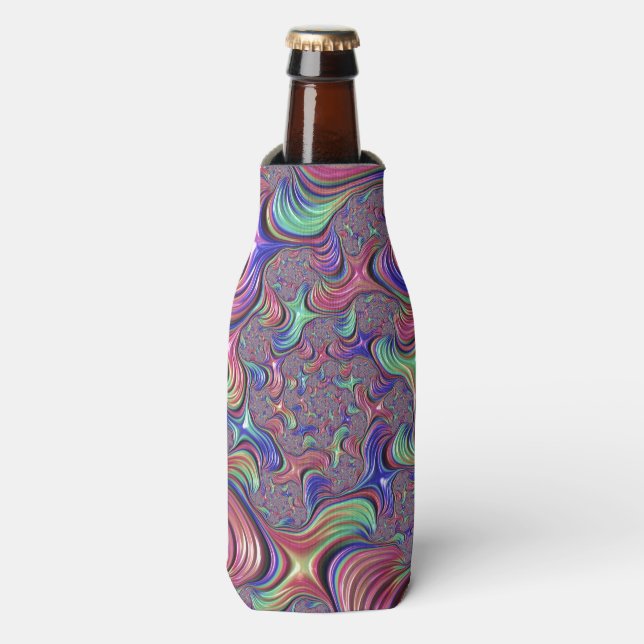 Colourful Vortex Abstract Trippy Spiral Fractal Bottle Cooler (Bottle Front)