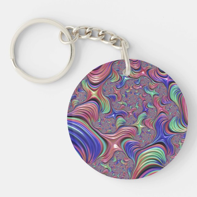 Colourful Vortex Abstract Trippy Spiral Fractal Key Ring (Front)