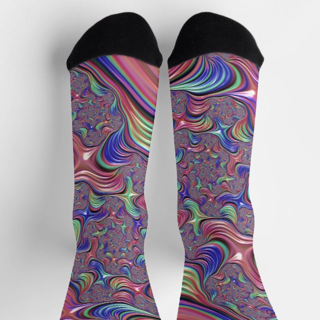 Colourful Vortex Abstract Trippy Spiral Fractal Socks (Top)