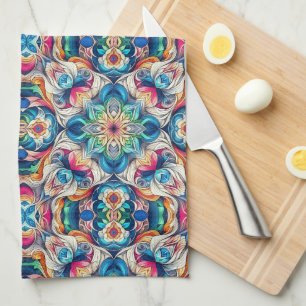 Colourful Vortex Tile Pattern Tea Towel
