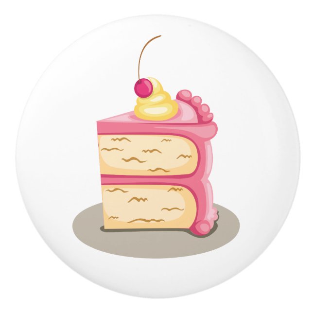 Colourful Wacky cake Illustration Pink Icing Ceramic Knob (Front)