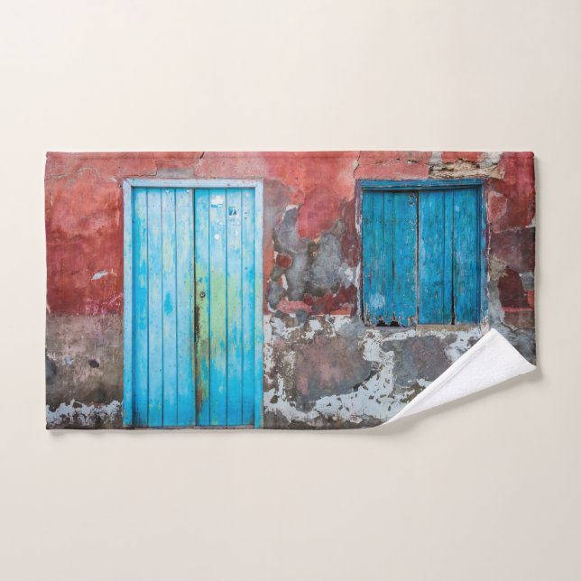 Colourful wall, door and shutters bath towel set (Hand Towel)