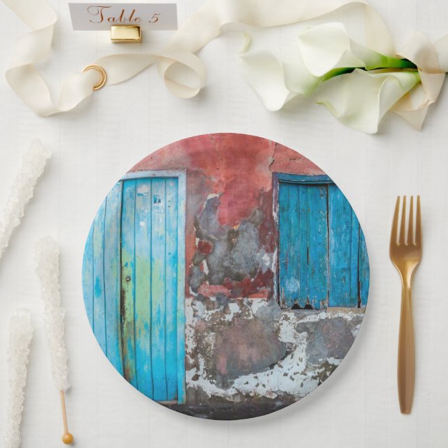 Colourful wall, door and shutters paper plate (Wedding)