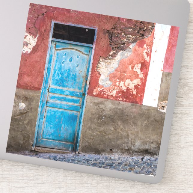 Colourful wall with blue door (Detail)