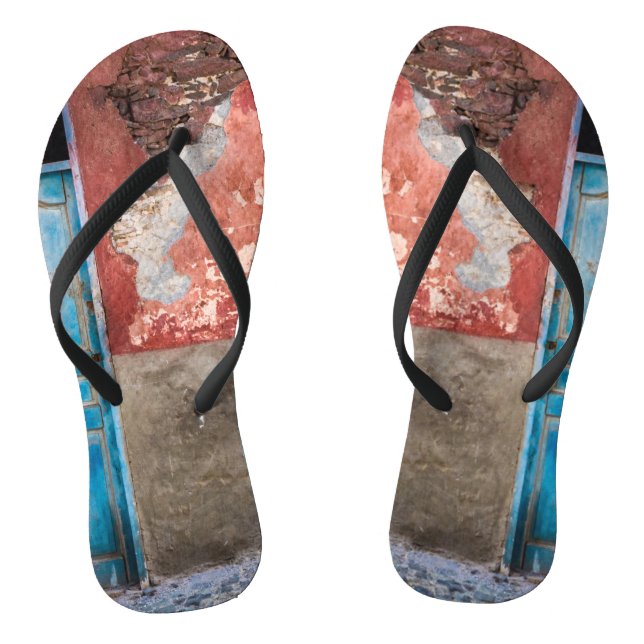 Colourful wall with blue door jandals (Footbed)