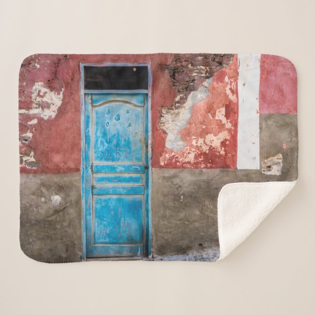 Colourful wall with blue door sherpa blanket (Front (Horizontal))