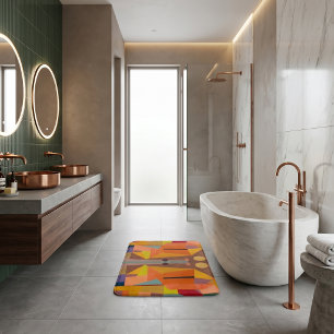 Colourful Warm Abstract Vintage Geometric Pattern Bath Mat