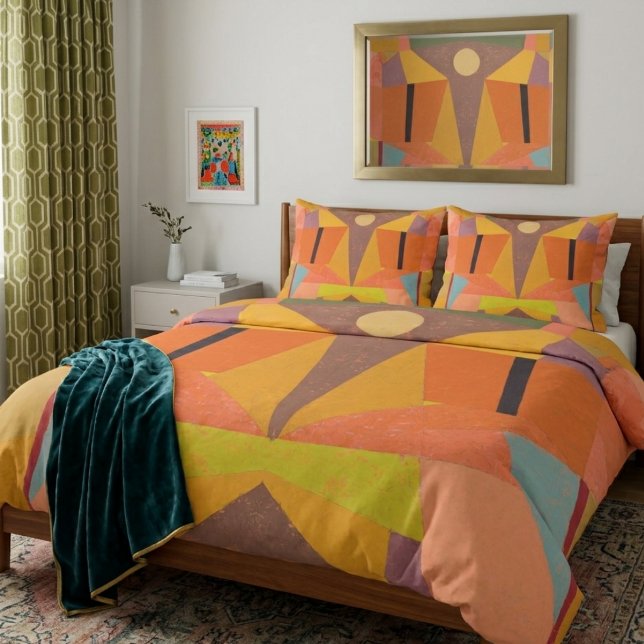 Colourful Warm  Abstract Vintage Geometric Pattern Pillowcase (Creator Uploaded)