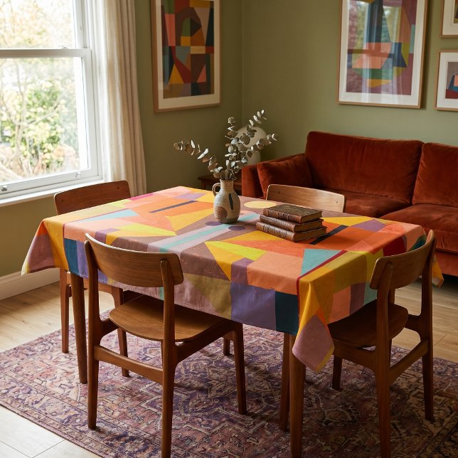 Colourful Warm  Abstract Vintage Geometric Pattern Tablecloth (Creator Uploaded)
