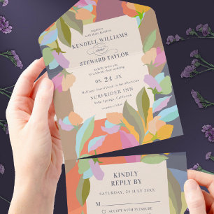 Colourful Warm Floral Elegance Boho Wedding All In One Invitation