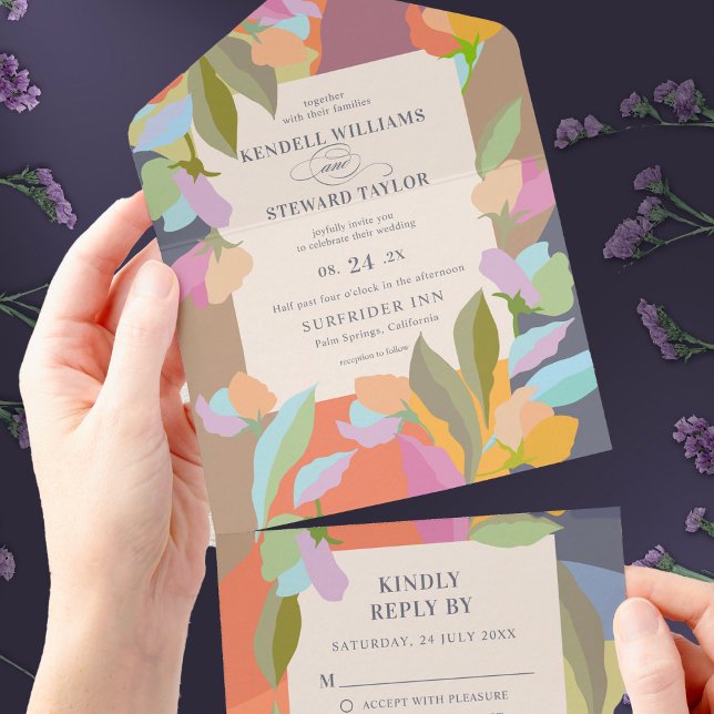 Colourful Warm Floral Elegance Boho Wedding All In One Invitation (Creator Uploaded)